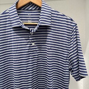 Southern Tide Polo Shirt Mens Large Blue Striped brrr Cooling Performance Golf